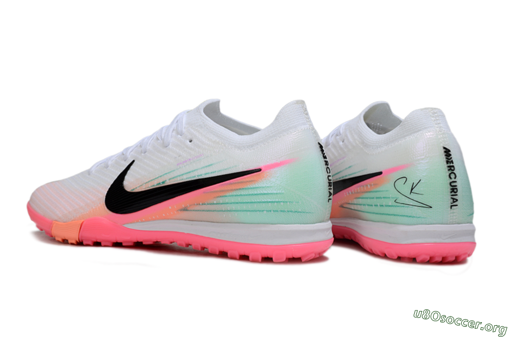 Nike Air Zoom Mercurial Vapor 16 Elite TF Football Shoes - White/Black/Pink 4