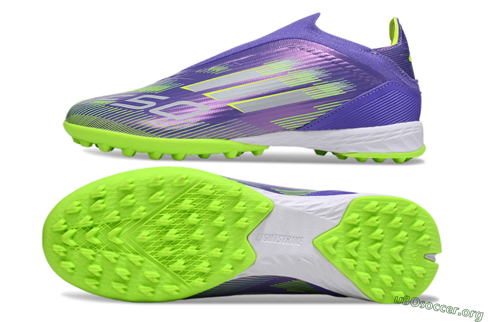 Adidas F50 Elite Laceless TF Football Shoes - Purple/Yellow/Silver 1