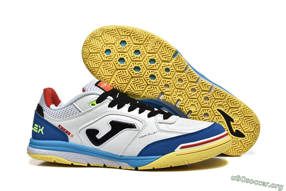 Joma Top Flex IC Football Shoes - White/Black/Blue 2