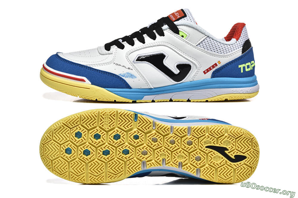 Joma Top Flex IC Football Shoes - White/Black/Blue 1
