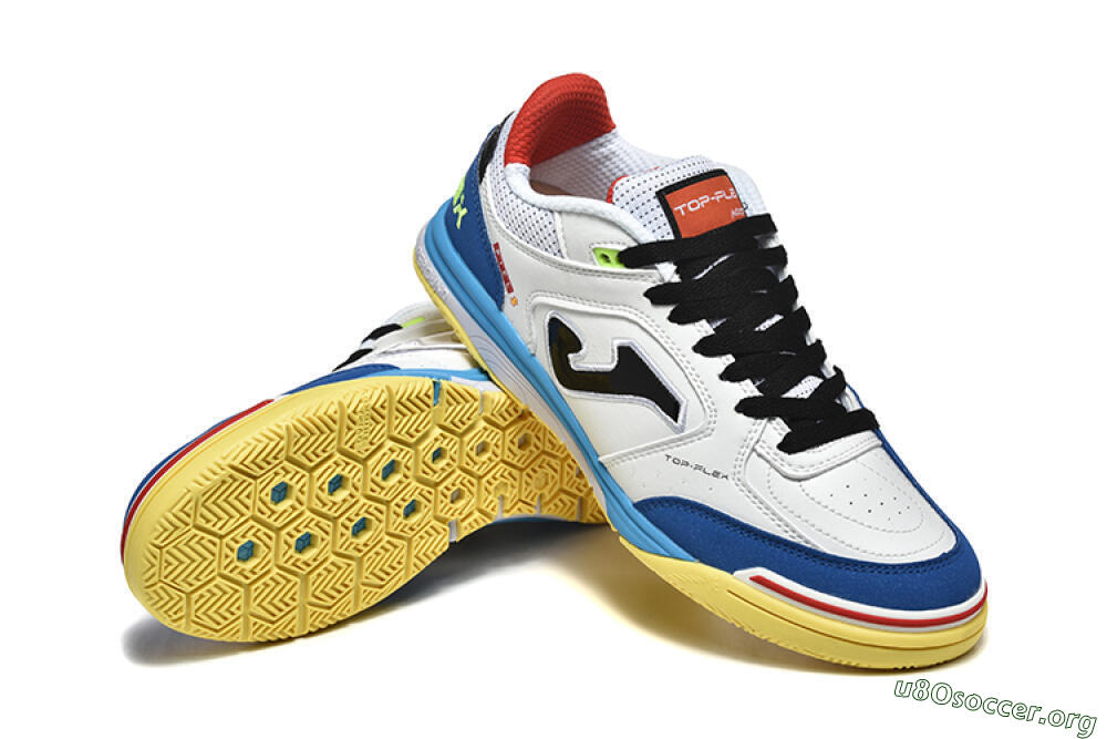 Joma Top Flex IC Football Shoes - White/Black/Blue 4