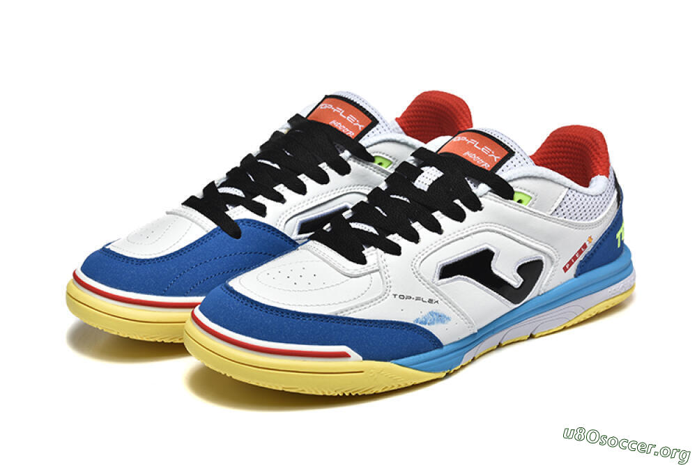 Joma Top Flex IC Football Shoes - White/Black/Blue 5
