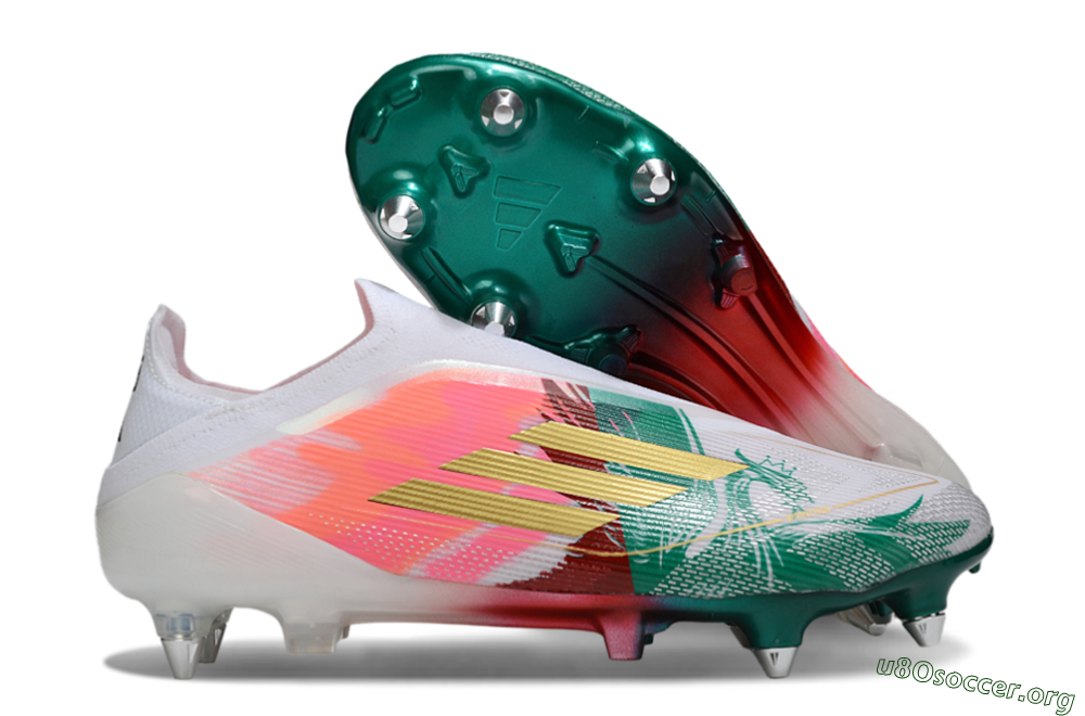 Adidas F50 Elite Laceless SG Football Boots - White/Green/Gold/Red 2