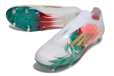 Adidas F50 Elite Laceless SG Football Boots - White/Green/Gold/Red