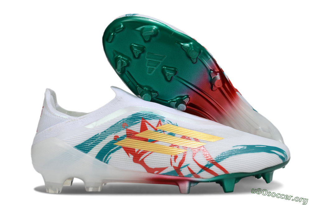 Adidas F50 Elite Laceless FG Football Boots - White/Green/Gold/Red 2