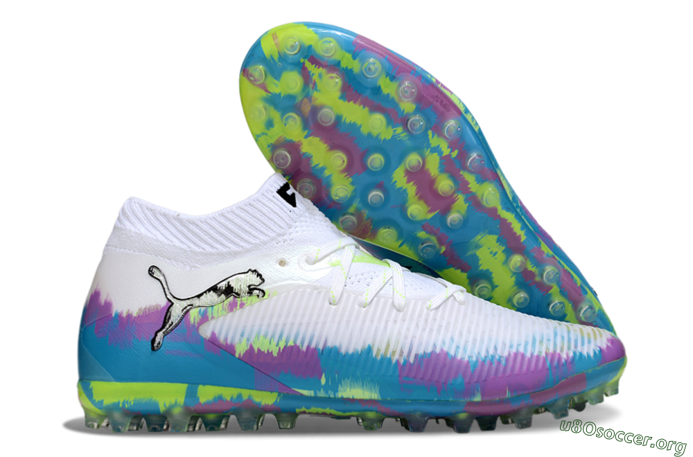 Puma Future 8 Ultimate MG Football Boots - White/Blue/Yellow 2