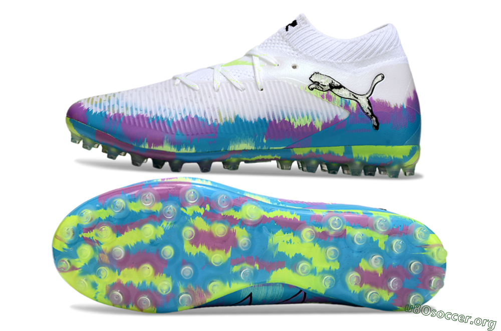 Puma Future 8 Ultimate MG Football Boots - White/Blue/Yellow 1