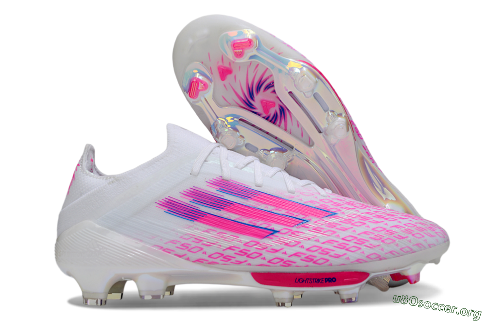 Adidas F50+ Elite Lightstrike Pro FG Football Boots - White/Pink/Blue 2