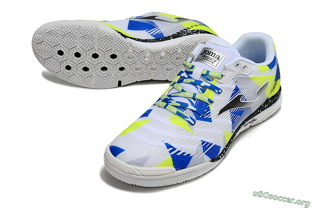 Joma Top Flex IC Football Shoes - White/Blue/Yellow 0