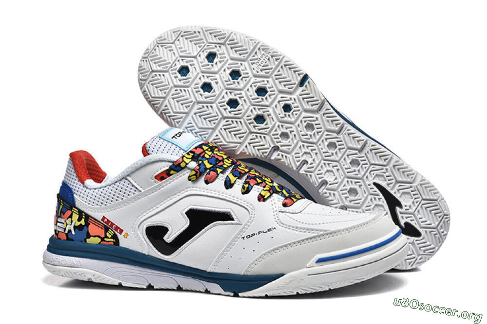 Joma Top Flex IC Football Shoes - White/Blue/Red/Yellow 2