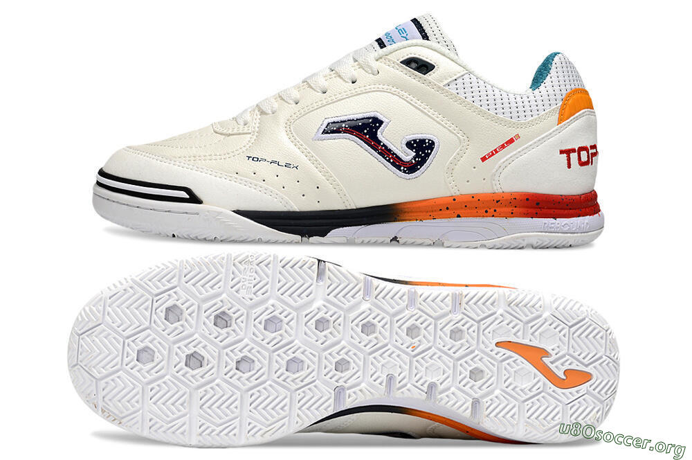 Joma Top Flex IC Football Shoes - White/Black/Red 1