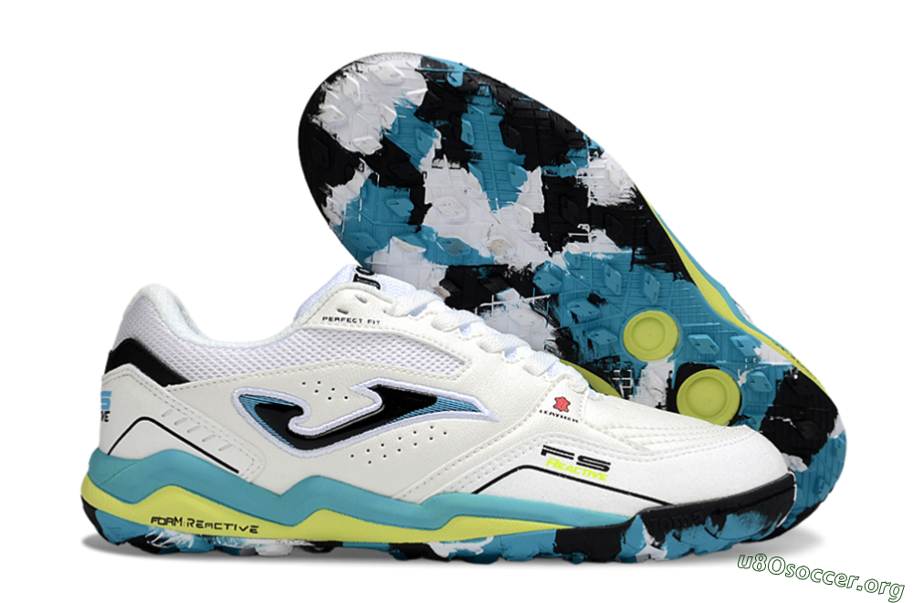 Joma Top Flex TF Football Shoes - White/Jade/Yellow 2