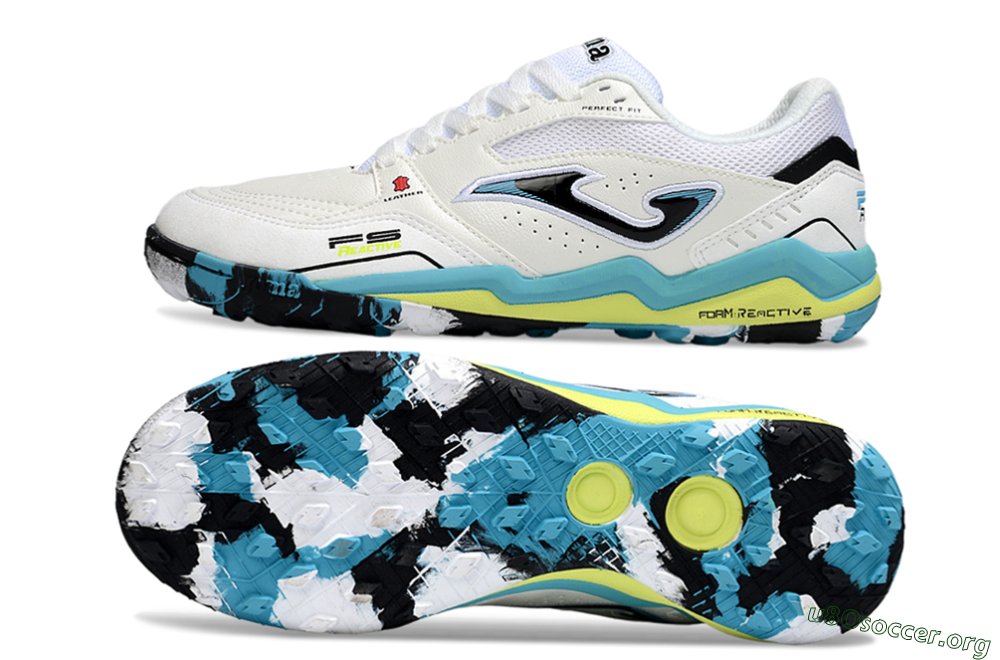 Joma Top Flex TF Football Shoes - White/Jade/Yellow 1