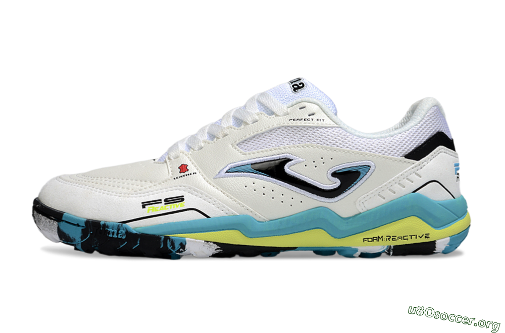 Joma Top Flex TF Football Shoes - White/Jade/Yellow 3