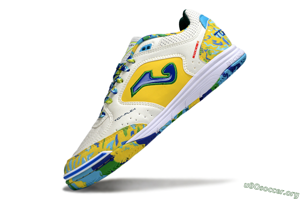 Joma Top Flex IC Football Shoes - White/Yellow/Blue 5