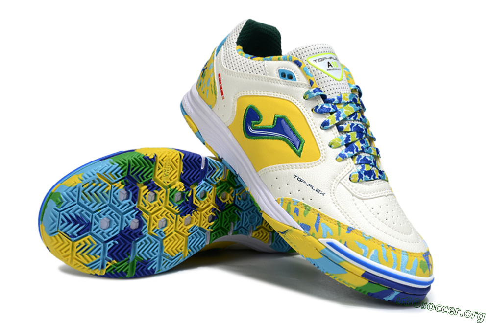 Joma Top Flex IC Football Shoes - White/Yellow/Blue 0
