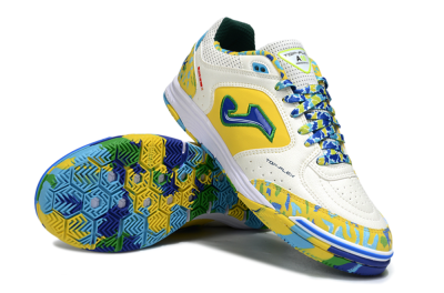 Joma Top Flex IC Football Shoes - White/Yellow/Blue
