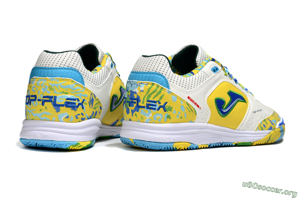 Joma Top Flex IC Football Shoes - White/Yellow/Blue 6