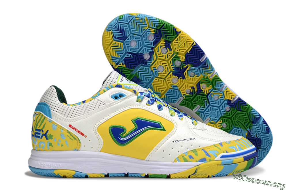 Joma Top Flex IC Football Shoes - White/Yellow/Blue 2
