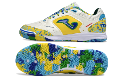 Joma Top Flex IC Football Shoes - White/Yellow/Blue