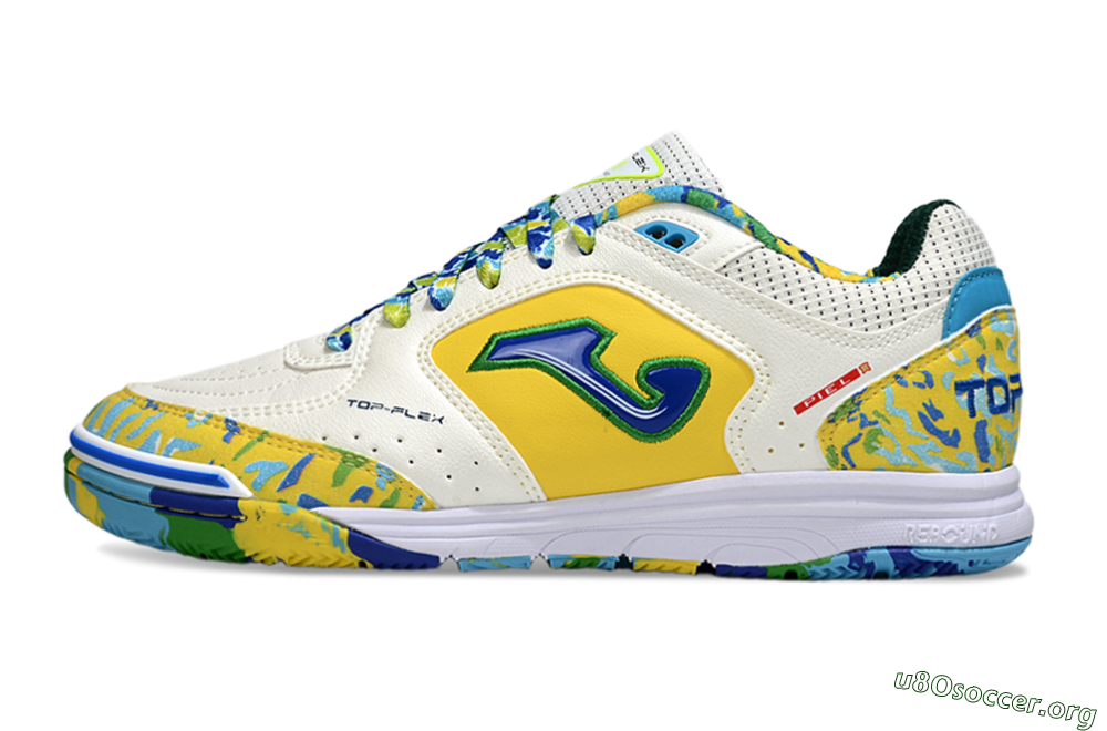 Joma Top Flex IC Football Shoes - White/Yellow/Blue 3