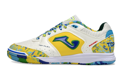 Joma Top Flex IC Football Shoes - White/Yellow/Blue