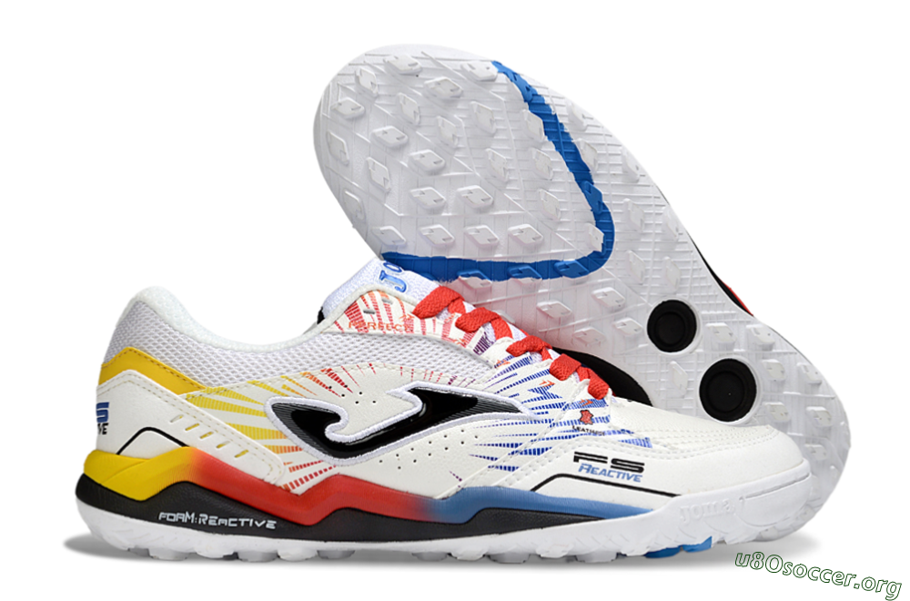 Joma Top Flex TF Football Shoes - White/Blue/Red/Yellow 2