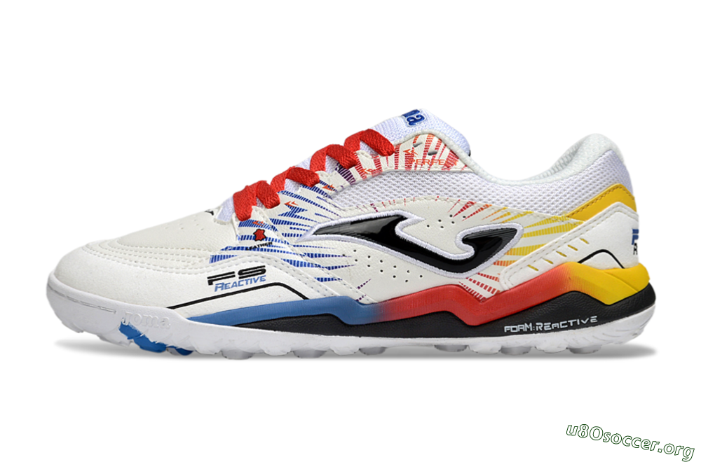 Joma Top Flex TF Football Shoes - White/Blue/Red/Yellow 3