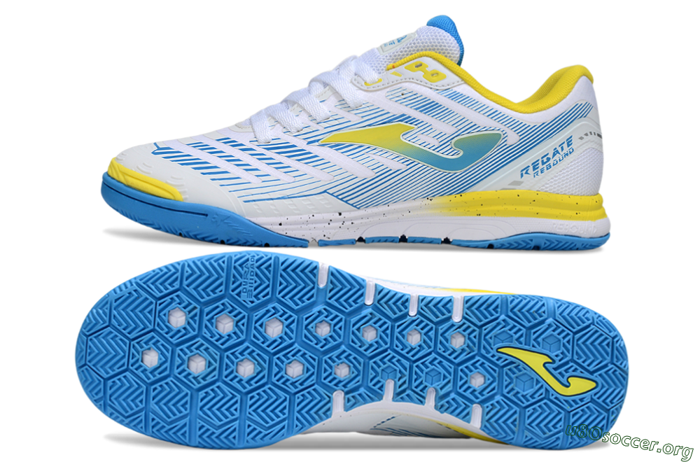 Joma Top Flex IC Football Shoes - White/Blue/Yellow 1