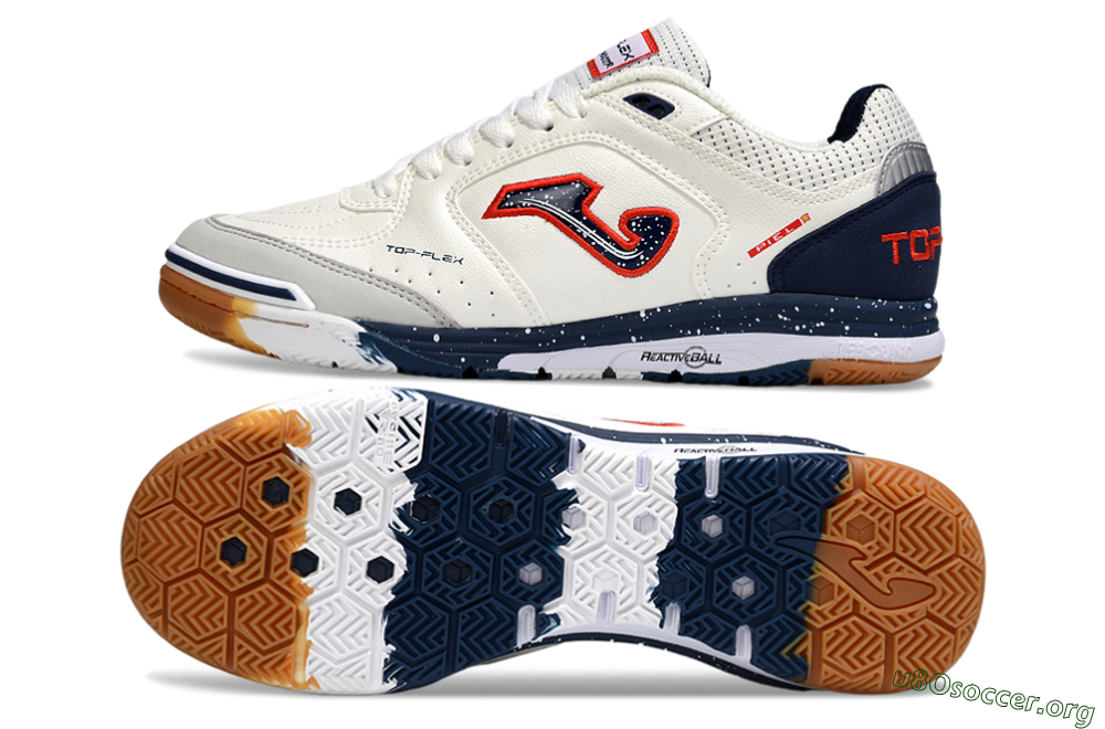 Joma Top Flex IC Football Shoes - White/Blue/Red 1