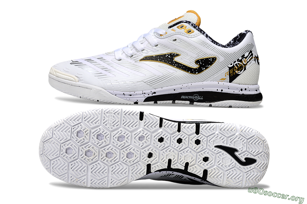 Joma Top Flex IC Football Shoes - White/Black/Gold 1