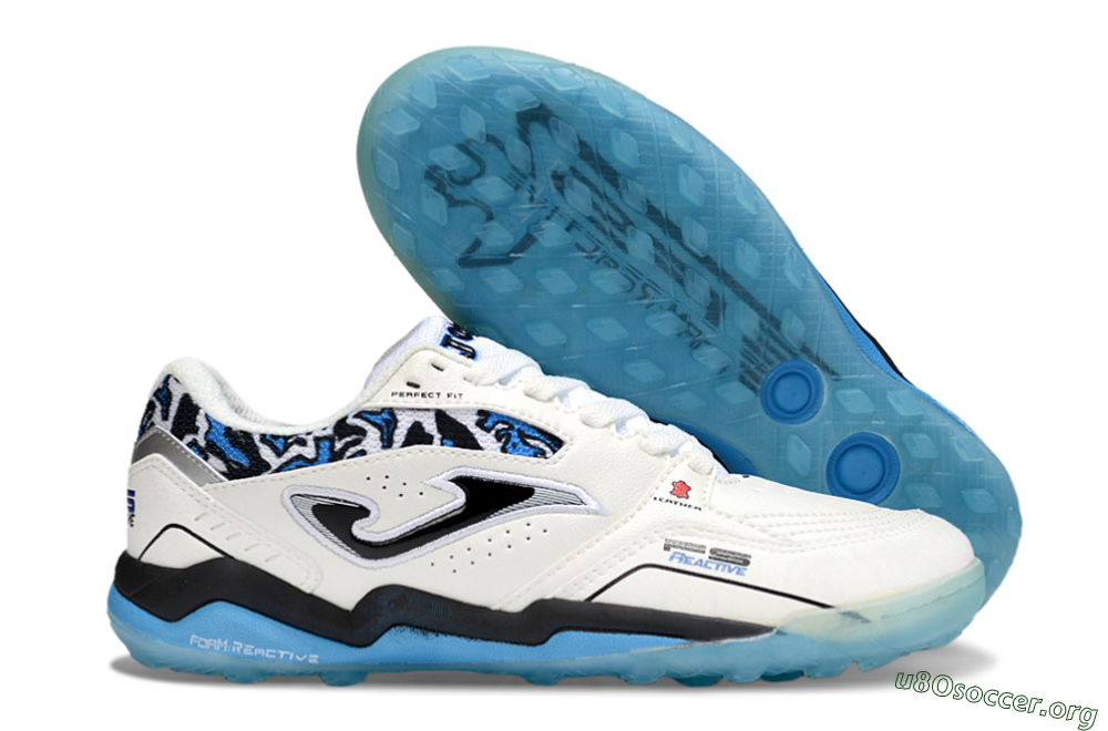 Joma Top Flex TF Football Shoes - White/Black/Blue 2