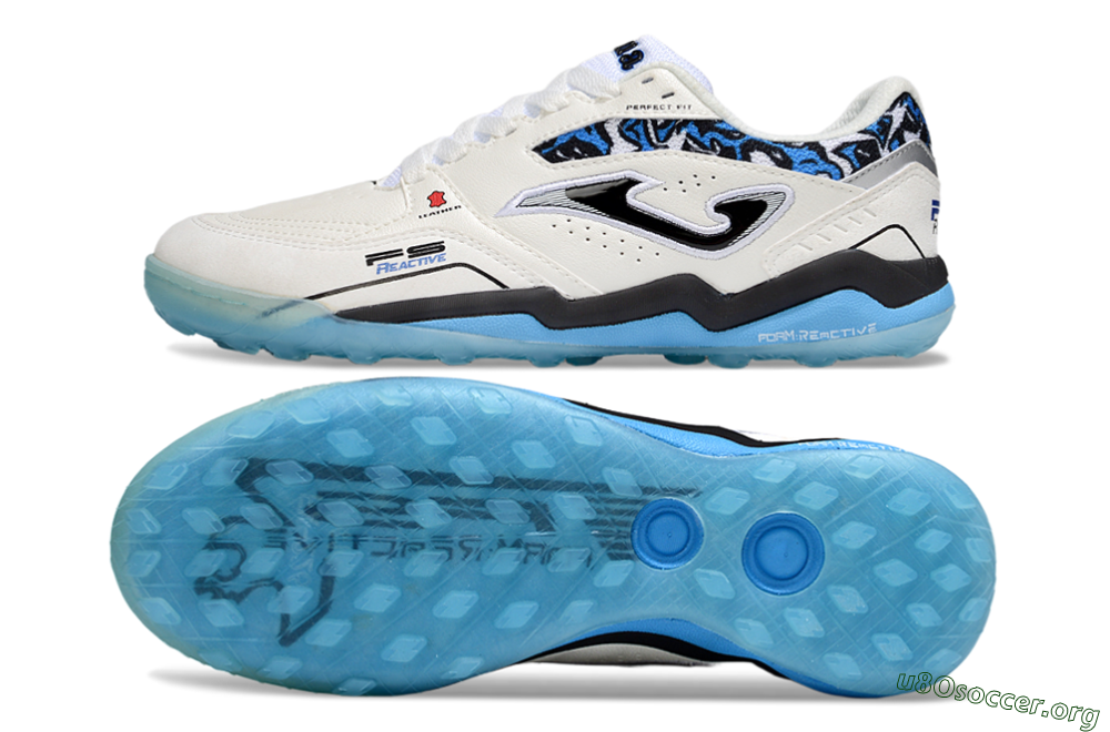 Joma Top Flex TF Football Shoes - White/Black/Blue 1