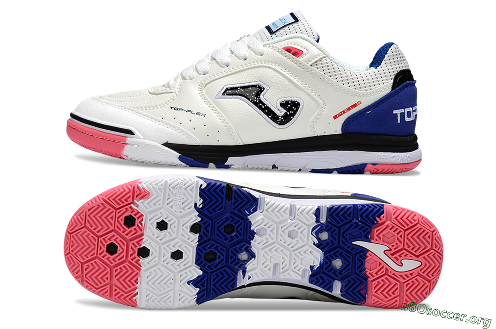 Joma Top Flex IC Football Shoes - White/Black/Blue 1