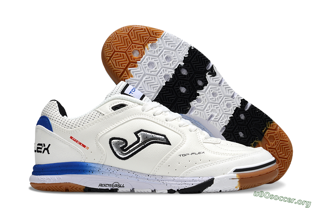 Joma Top Flex IC Football Shoes - White/Silver/Blue 2