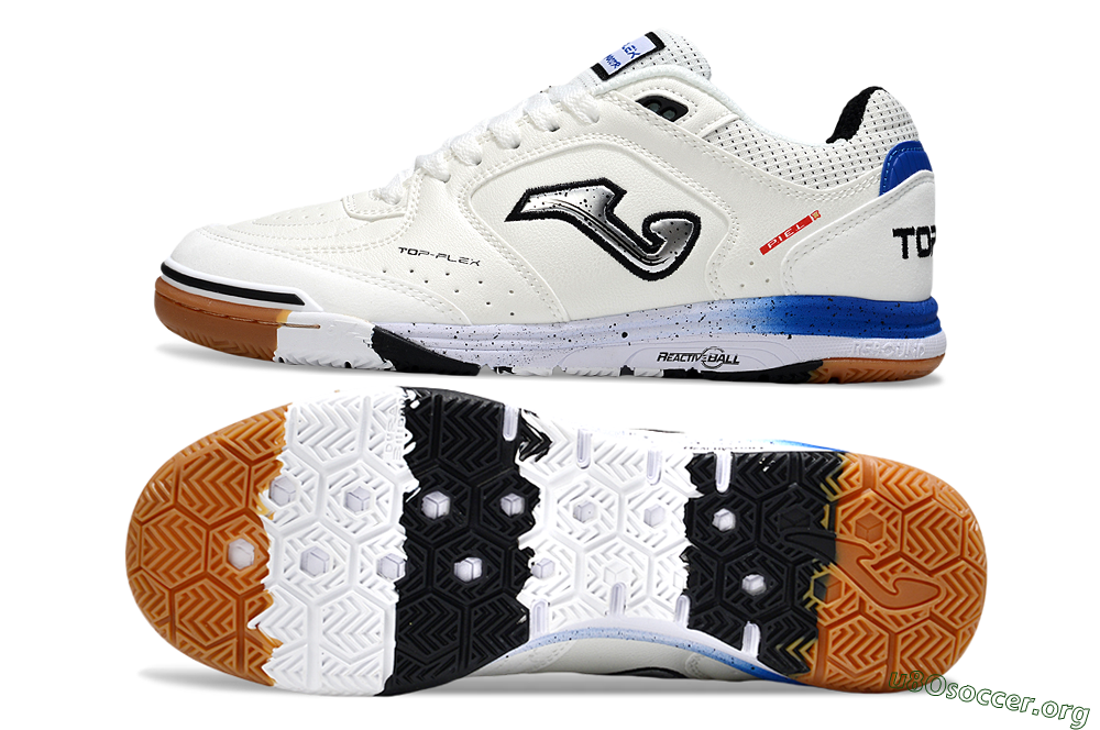 Joma Top Flex IC Football Shoes - White/Silver/Blue 1