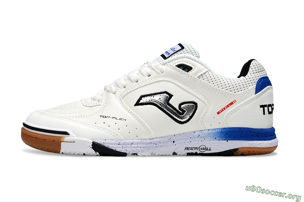Joma Top Flex IC Football Shoes - White/Silver/Blue 3