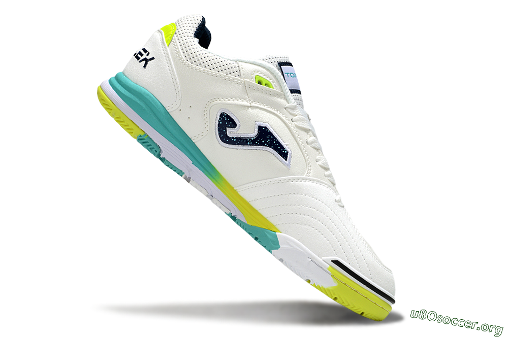 Joma Top Flex IC Football Shoes - White/Yellow/Jade 4