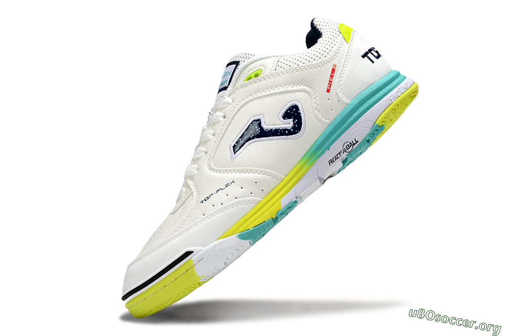 Joma Top Flex IC Football Shoes - White/Yellow/Jade 5