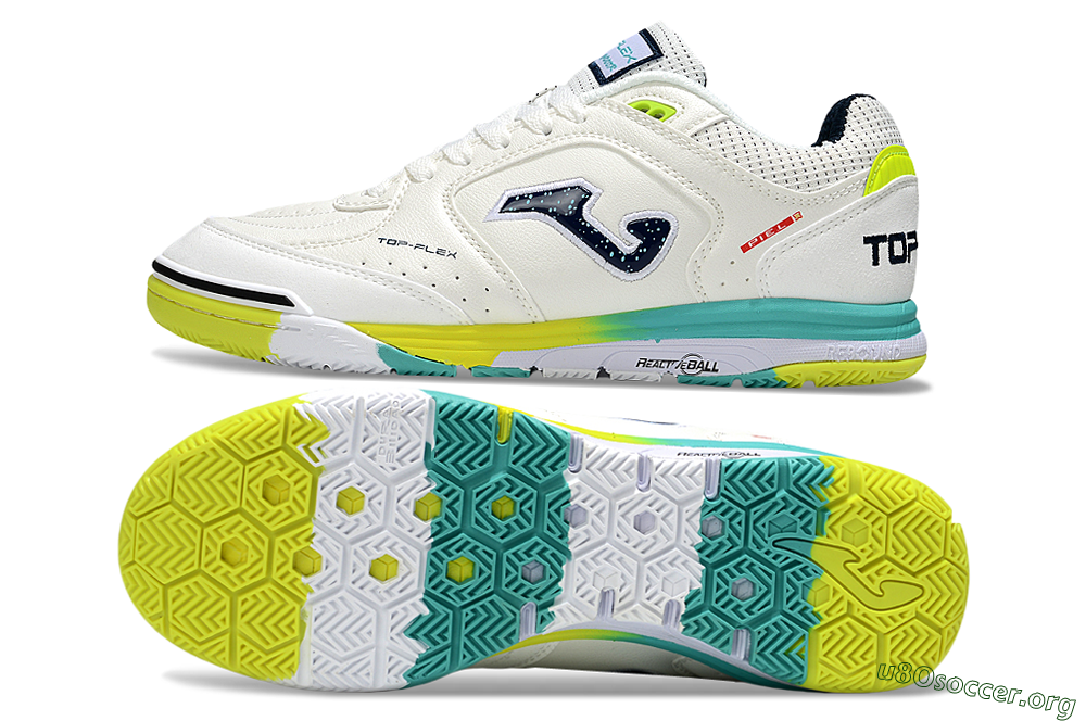 Joma Top Flex IC Football Shoes - White/Yellow/Jade 1