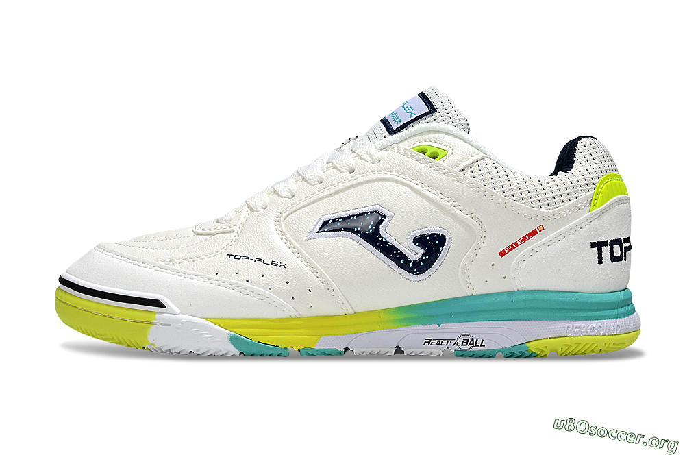 Joma Top Flex IC Football Shoes - White/Yellow/Jade 3