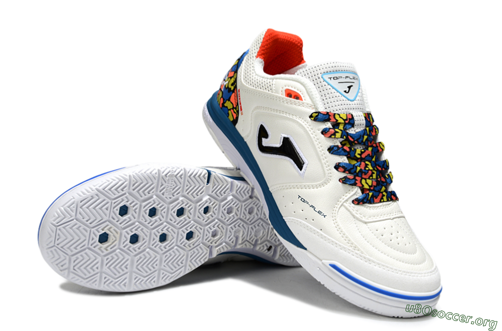 Joma Top Flex IC Football Shoes - White/Black/Blue 0