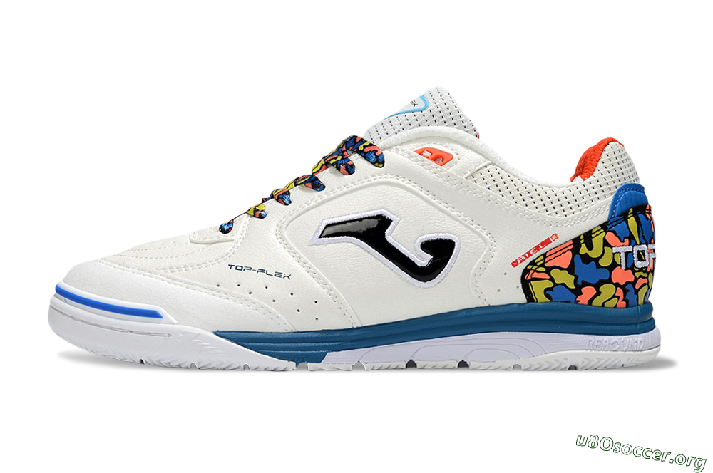 Joma Top Flex IC Football Shoes - White/Black/Blue 3