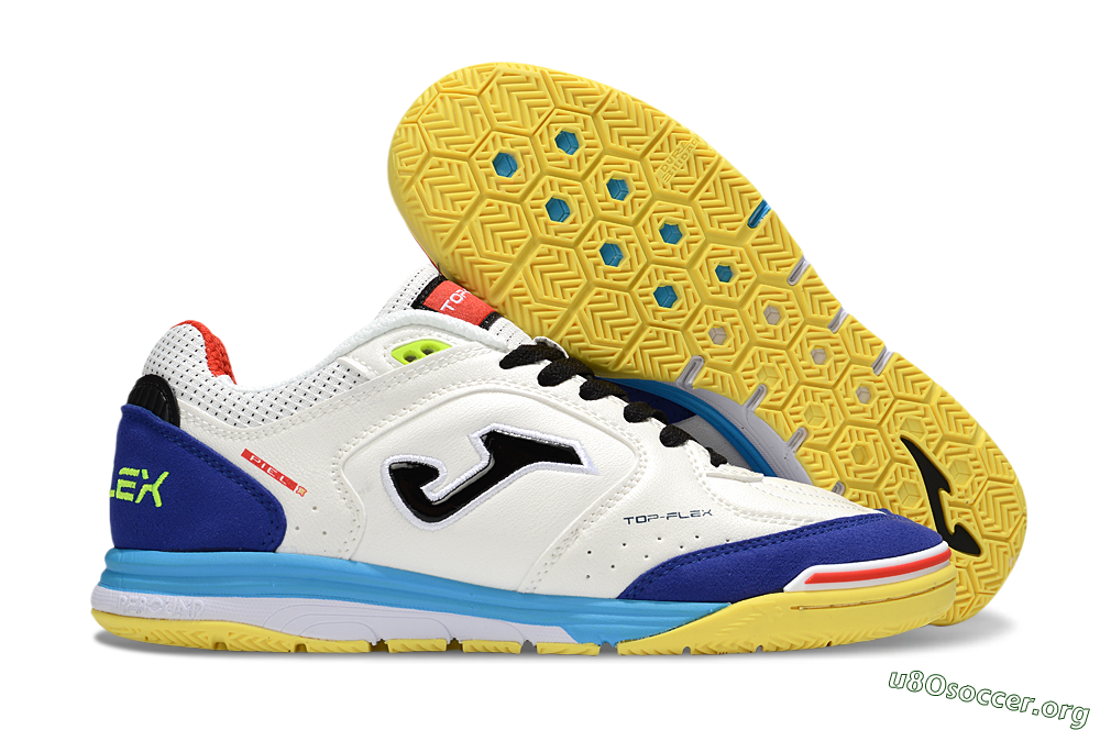 Joma Top Flex IC Football Shoes - White/Black/Blue 2