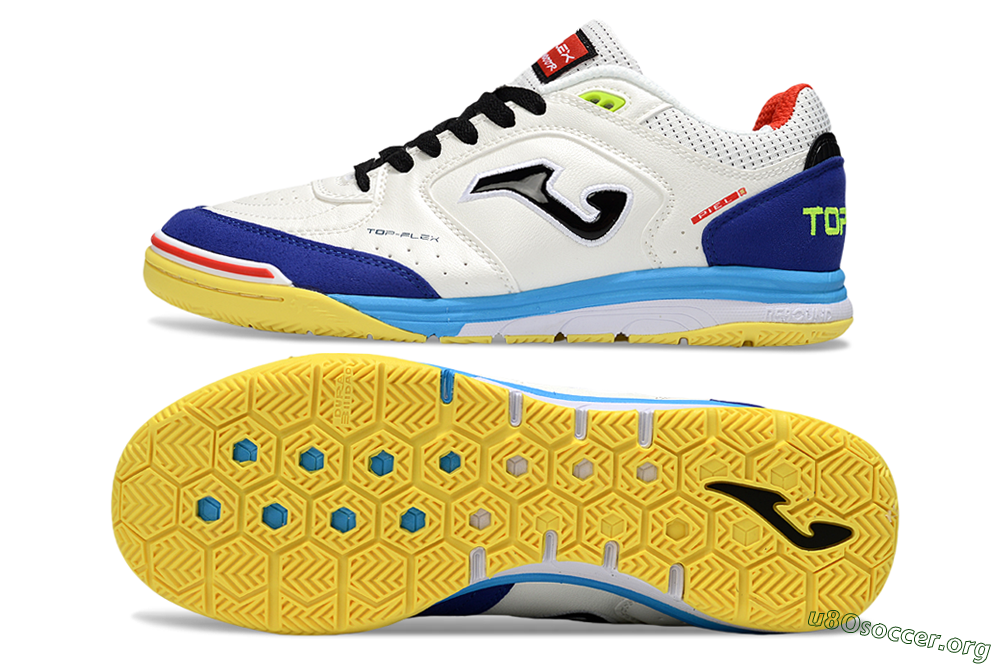 Joma Top Flex IC Football Shoes - White/Black/Blue 1