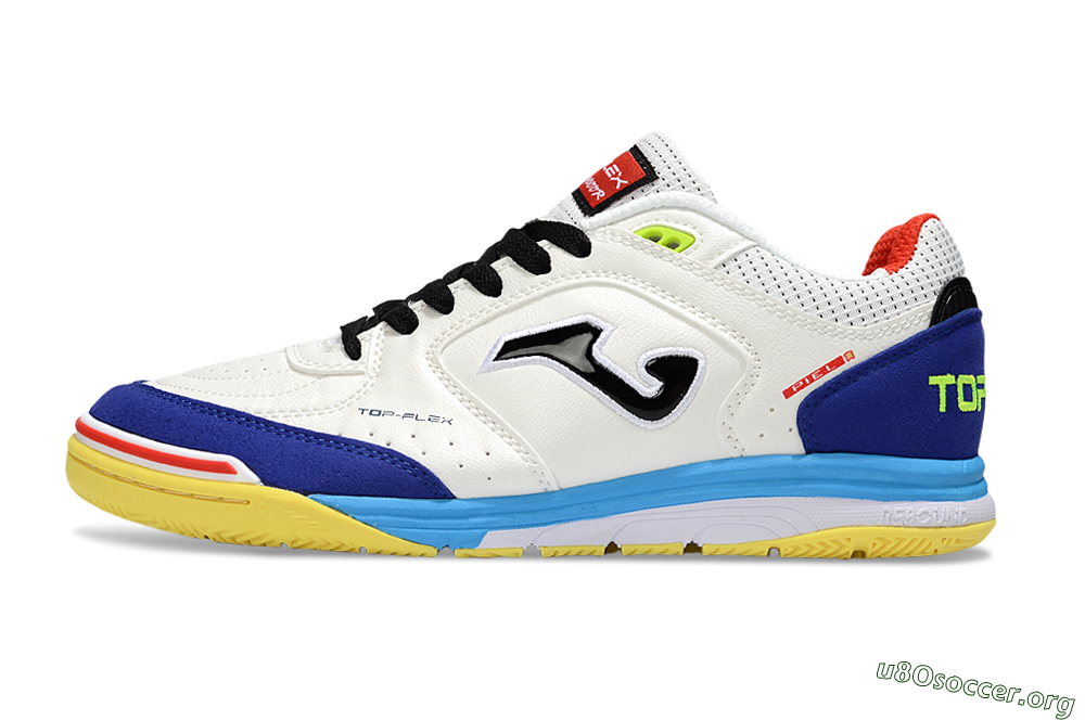 Joma Top Flex IC Football Shoes - White/Black/Blue 3