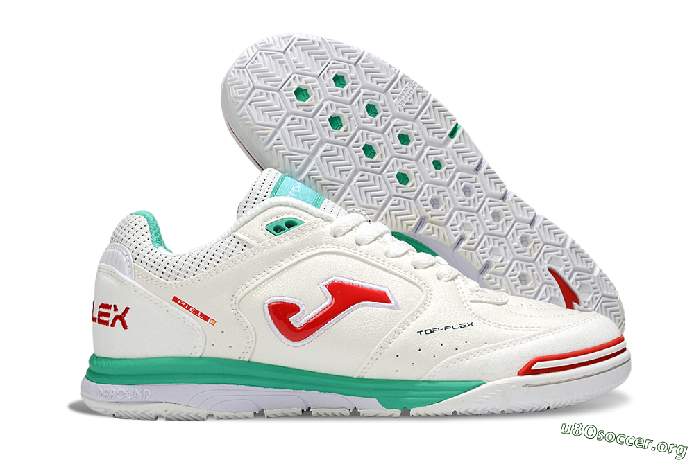 Joma Top Flex IC Football Shoes - White/Red/Green 2
