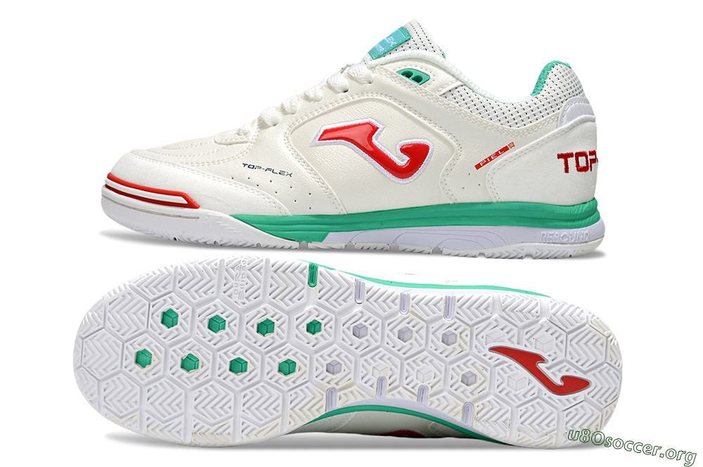 Joma Top Flex IC Football Shoes - White/Red/Green 1