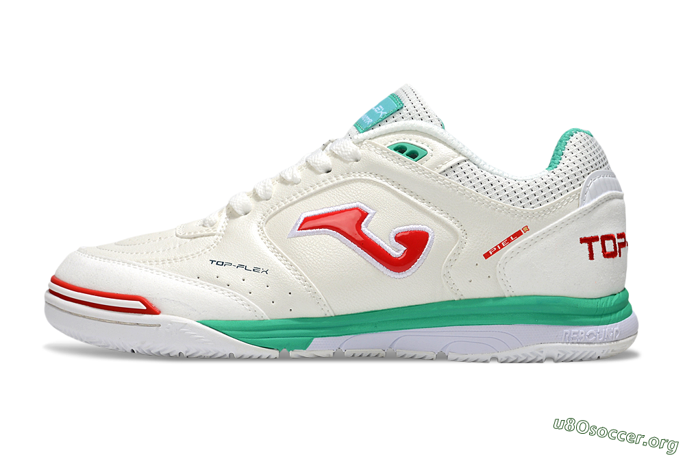 Joma Top Flex IC Football Shoes - White/Red/Green 3