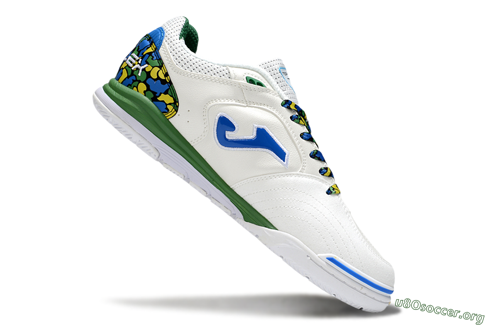 Joma Top Flex IC Football Shoes - White/Blue/Green 4